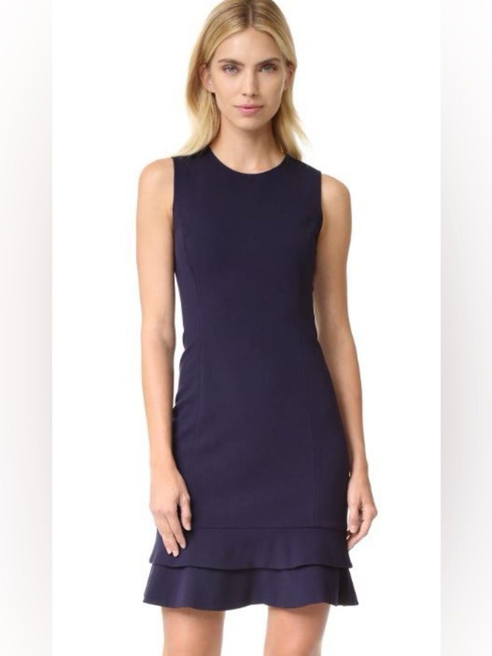 Diane Von Furstenberg Jacey Navy Flounced Ponte Sheath Dress Size 4